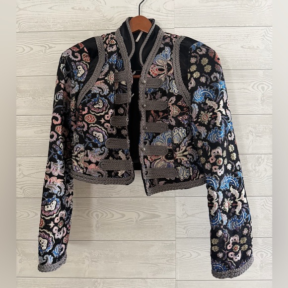 Free People Jackets & Blazers - Free People Black Paisley Multicolor Embroidered Cropped Jacket-Women’s XS